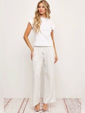 Elevated Boutique RIVIR Ivory Pinstripe Straight Leg Pants